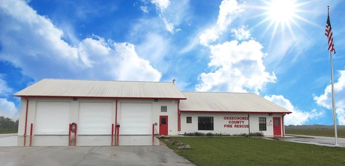 Okeechobee County Fire Station #4 is located on NE 168th Street. This facility serves the north end of the county including Country Hills Estates, Pine Creek, Indian Hammock, Fort Drum, The Prairie, Bassinger, and Florida’s Turnpike. This station houses one Paramedic Engine, one Paramedic Rescue, one brush truck, and one water tender. It is staffed with a career crew on a 24 hour basis with four personnel.